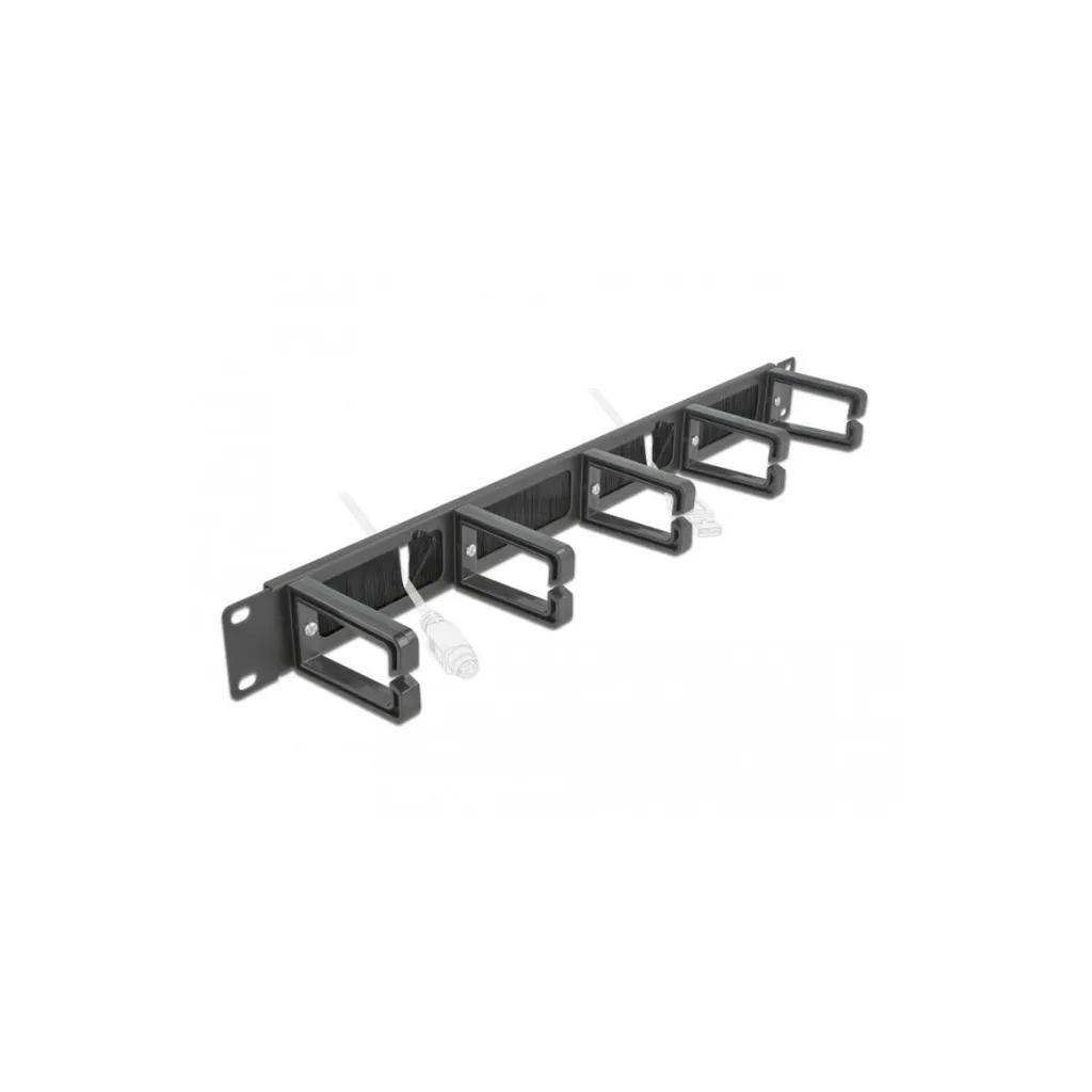 Organizzatore Cavi Rack 19 1U Delock Spazzola + 5 Anelli Nero Metallo