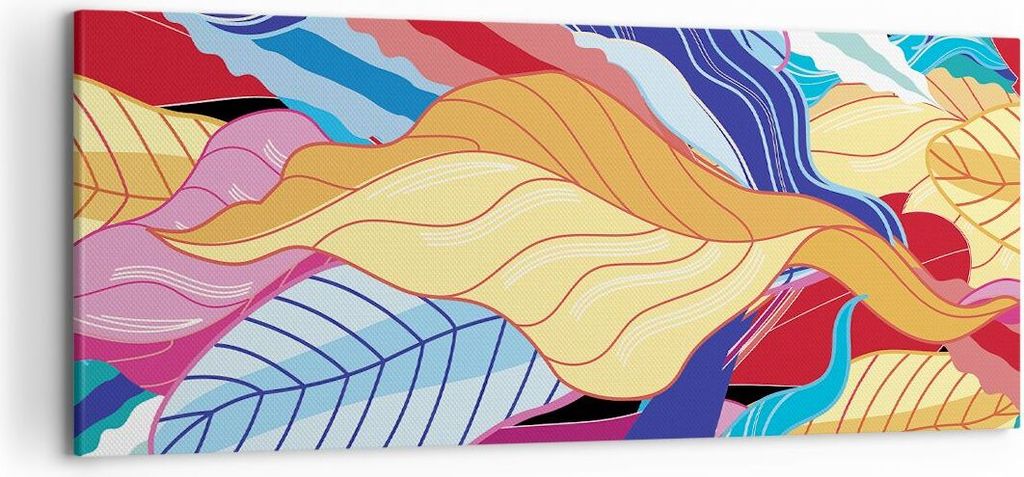 Bild auf Leinwand - Leinwandbild - Einteilig - Muster Blätter bunt - 120x50cm - Wand Bild - Wanddeko - Wandbilder - Leinwanddruck - Bilder - Wandd...