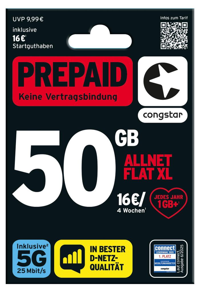 congstar Prepaid Allnet XL mit doppeltem Startguthaben: 50 Produktbild 