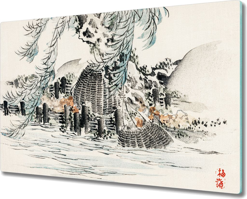 Coloray Herdabdeckplatte 80x52 cm Schneidebrett Kochplattenabdeckung Küchenbrett Hackbrett - Baum Wasser