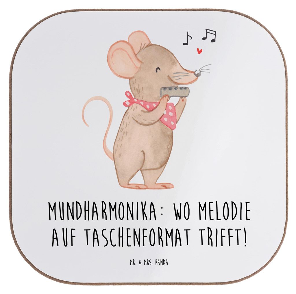 Mr. & Mrs. Panda Untersetzer für Gläser Mundharmonika Freude - Weiß - Geschenk, Tassen, Coaster, Instrument, gläseruntersetzer, Taschenformat, ...