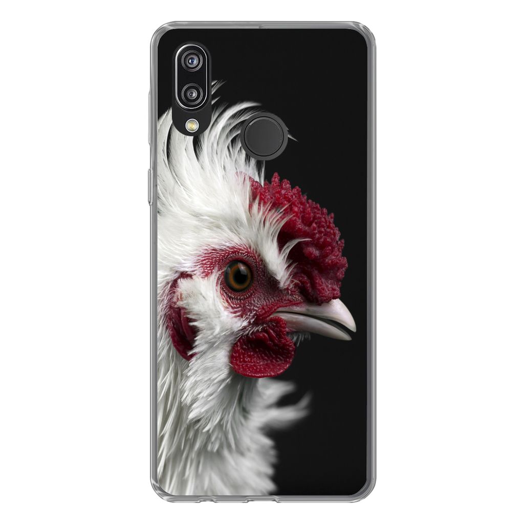MuchoWow Handyhülle Schutzhülle Hülle für Huawei P20 Lite (2020) Huhn - Vogel - Schwarz Silikon Softcase Handy Hülle - Kartenhalter
