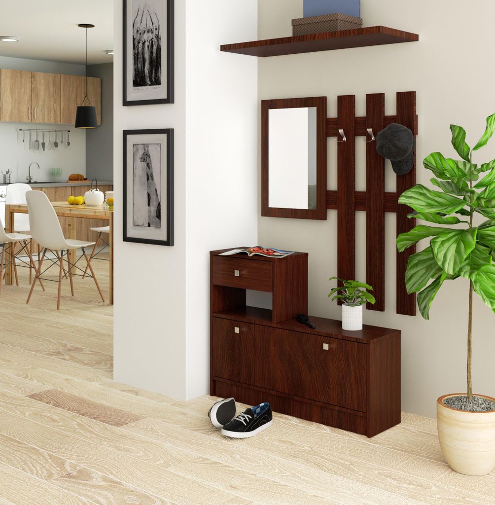 Flurgarderobe 90cm mit Schuhschrank Spiegel Paneel 3 Haken 1 Schublade 1 Tür Matt