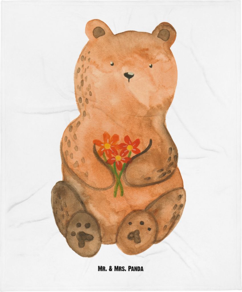 Mr. & Mrs. Panda Plaid Bär Dankbar - Weiß - Geschenk, Teddy, Fleecedecke, Schmusedecke, Babydecke, Schlummerdecke, Danke, Blumen, Kinderdecke, Da...