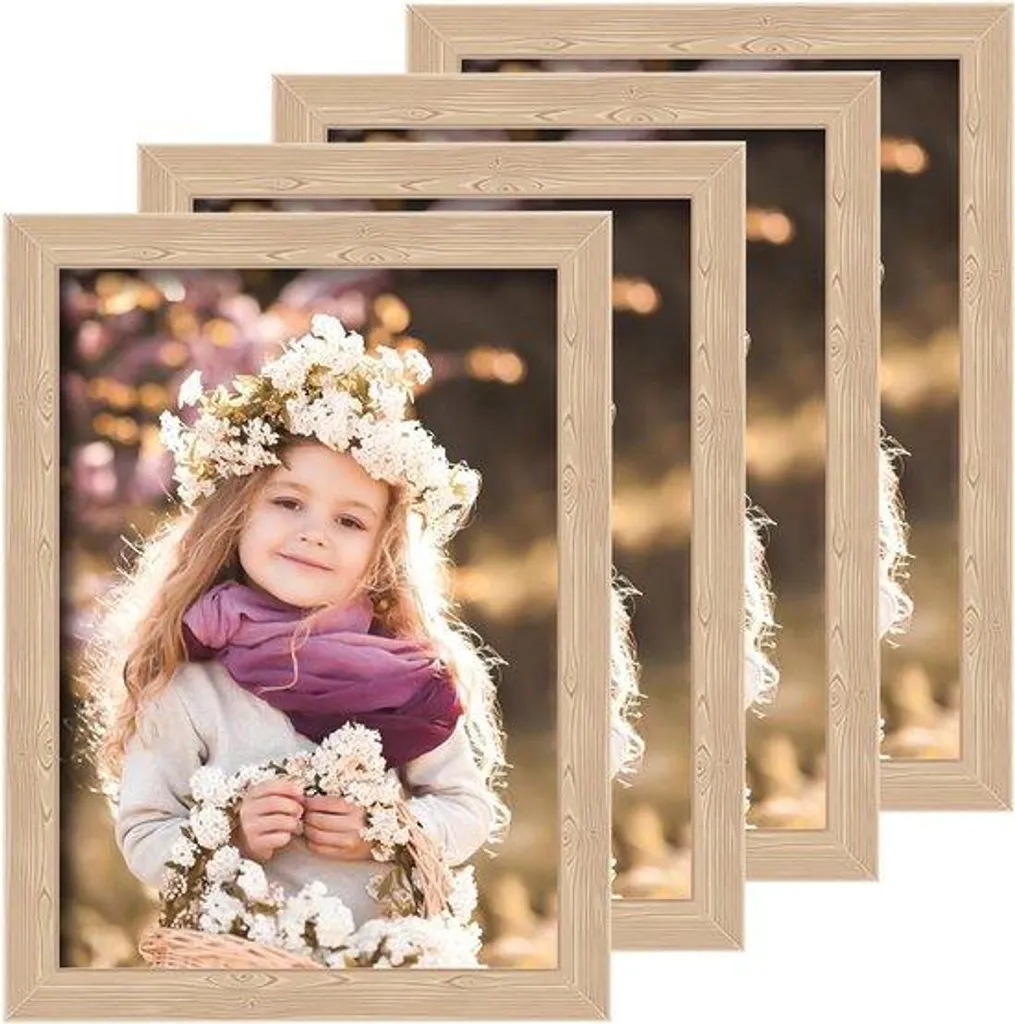 Set de 4 cadres A4 21x29,7 cm avec plexiglas incassable et aspect bois