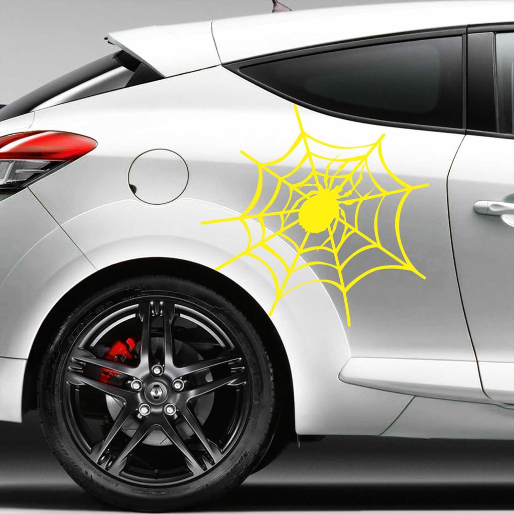 Aufkleber - Autoaufkleber "Spinnennetz" 2er Set, je 40cm x 42cm gelb - Tuning Carystyling Heckscheibe Auto