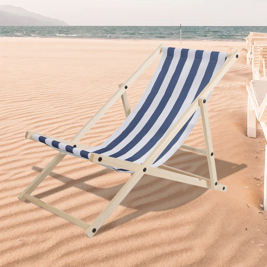 Sdraio Mare Legno EINFEBEN - Design Pieghevole Bianco Blu Moderno