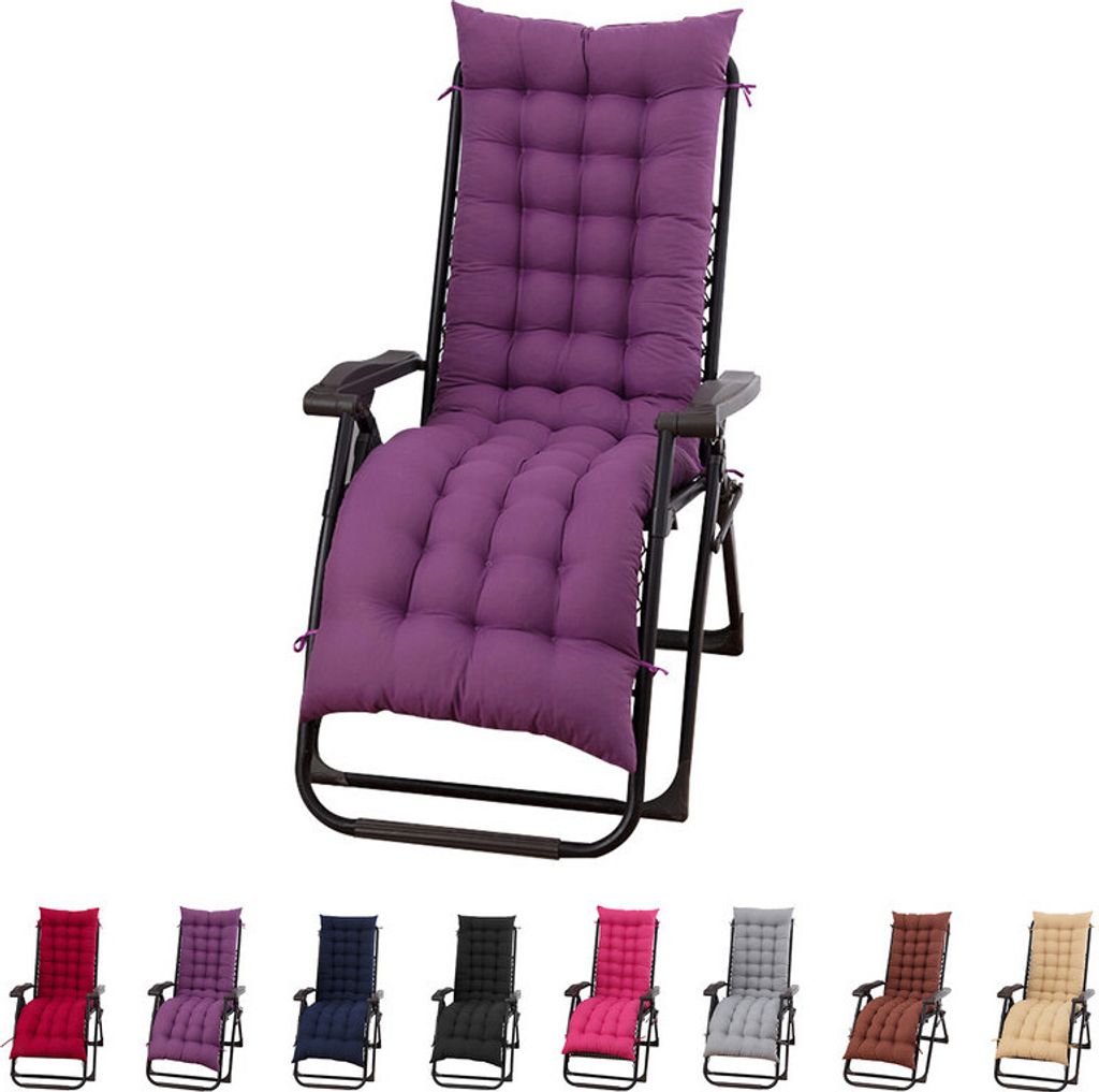 A purple recliner chair cushion is shown on a white background, with a row of other colored cushions below.