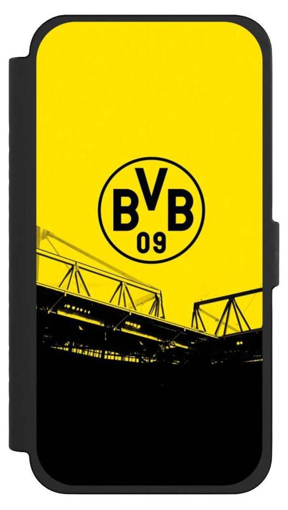 NIVOCASE Klapphülle für Apple iPhone 15 Pro Max Handyhülle aus Kunst Leder NIVOflip schwarz BVB Borussia Dortmund Fanartikel