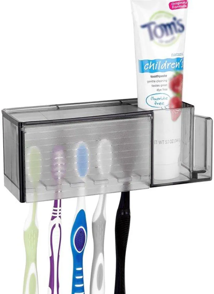 Rangement brosse à dents et dentifrice mural gris avec capot de protection