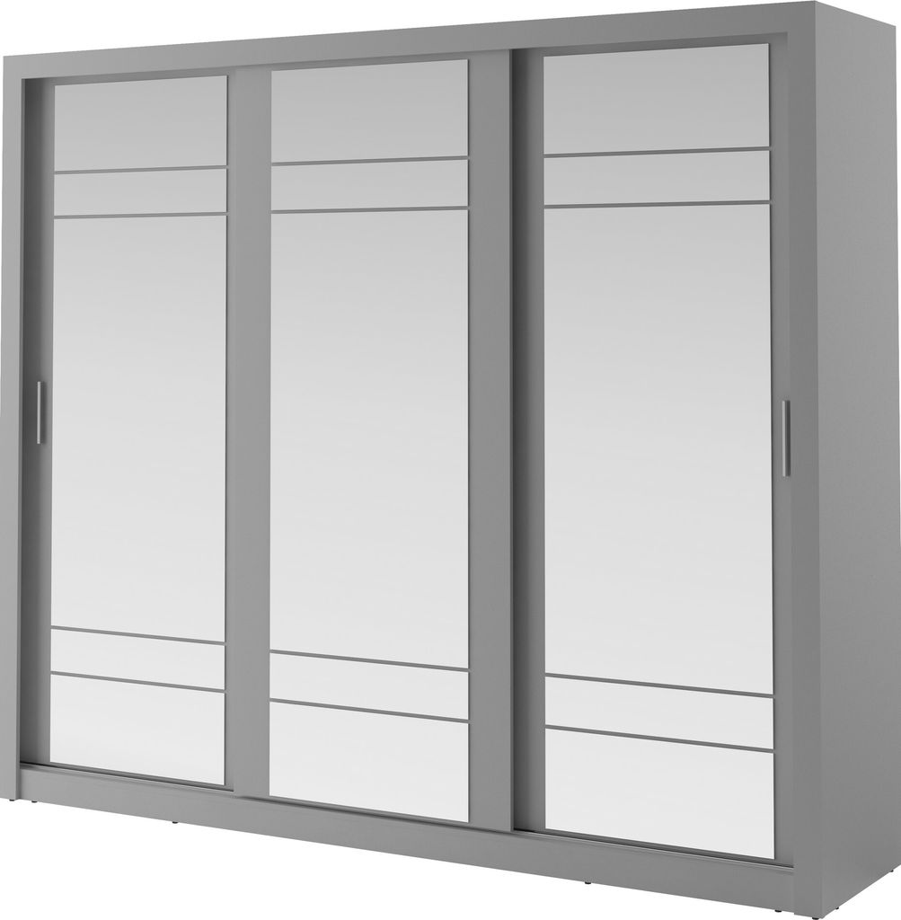 Furniture24 Schwebetürenschrank Kleiderschrank AR-02 ARTI Garderobenschrank Schiebtür Schiebeschrank mit Spiegel Grau Matt, 180 cm breit