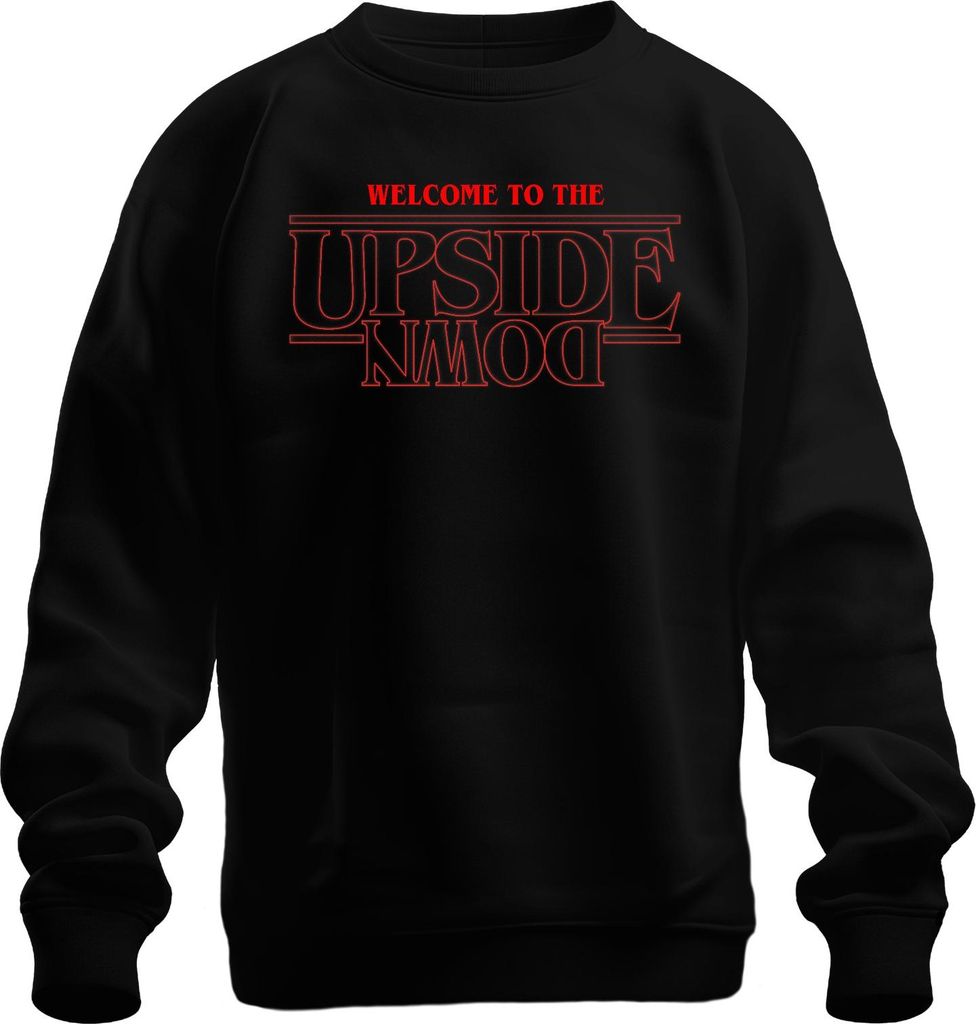 WELCOME TO THE UPSIDE DOWN Stranger Horror 80s Retro Demogorgon Uni Sweatshirt Pullover, Schwarz, L