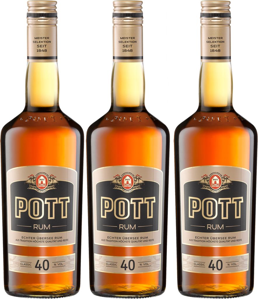 Pott Rum echter Übersee Rum höchste qualität und Reife 700ml 3er Pack