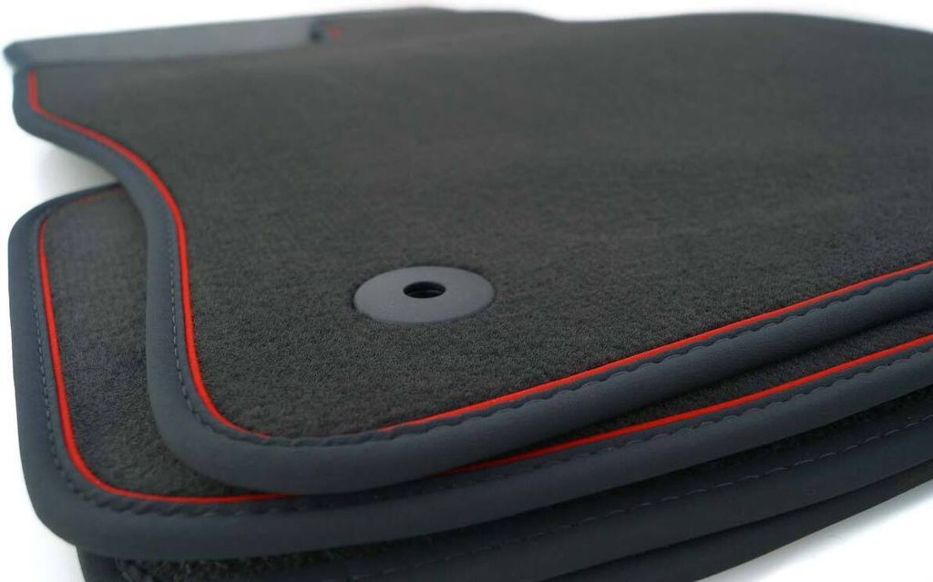 Fußmatten passend für Skoda Karoq ab 2017 Tuning Velours Automatten 4x schwarz, Zierband Rot