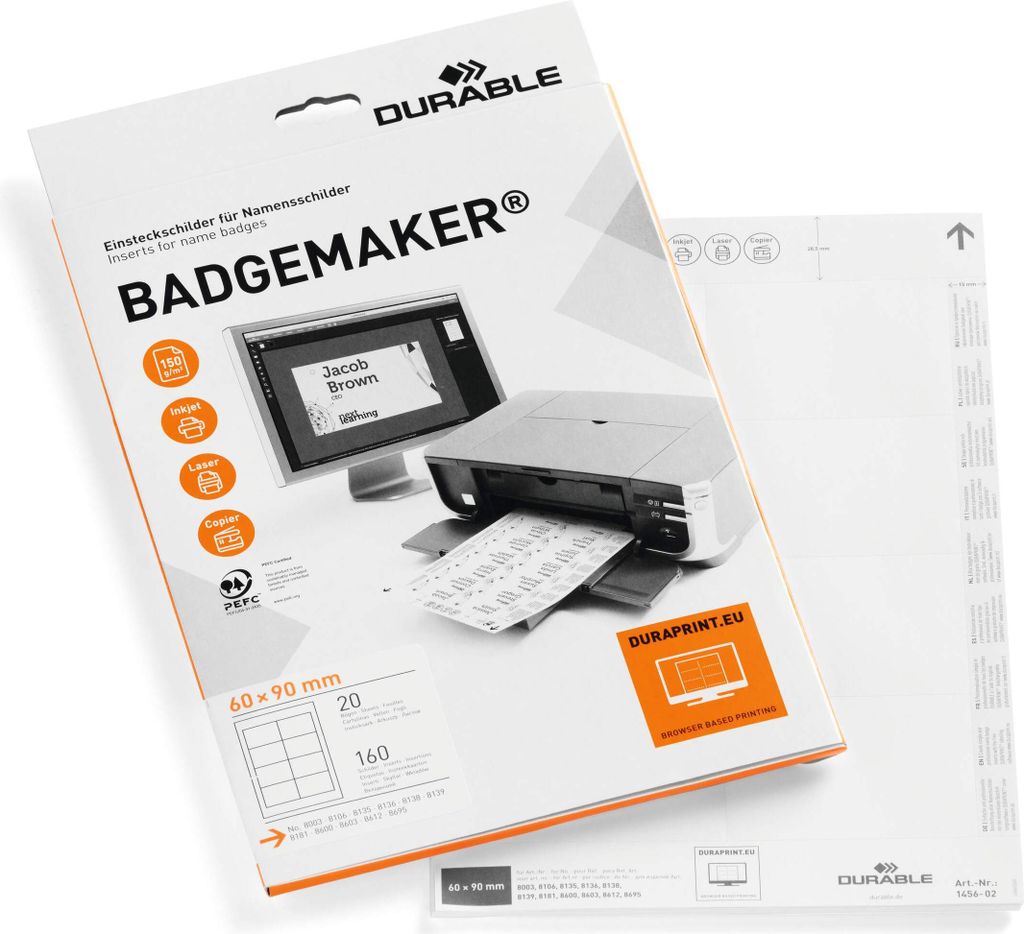 DURABLE Einsteckschilder BADGEMAKER® 60x90 mm 160 St. weiß Produktbild 