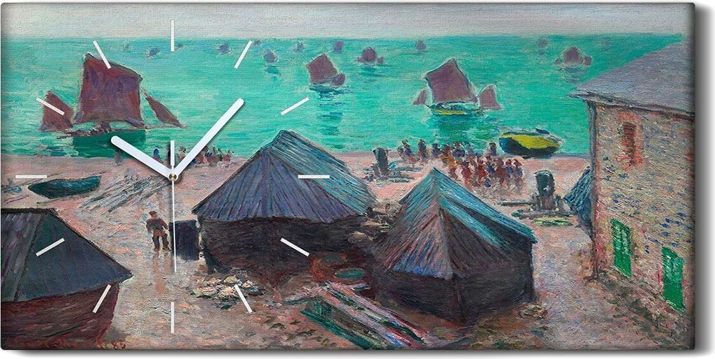 Wanduhr Bürouhr Leinwand Bild Geräuschlos 60x30 Das Auslaufen der Boote Etretat - weiße Hände