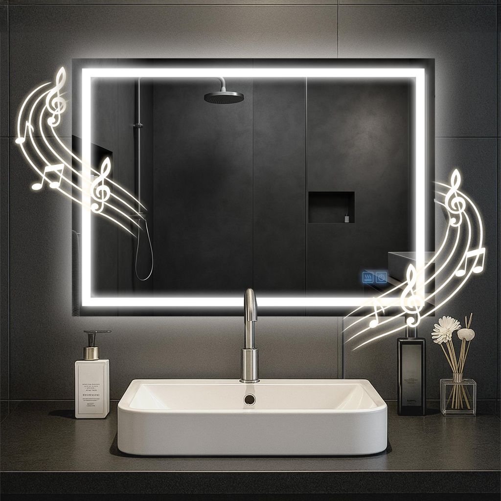 Badezimmerspiegel Jaffrey mit Bluetooth | Farbe: klar/Glas Produktbild 