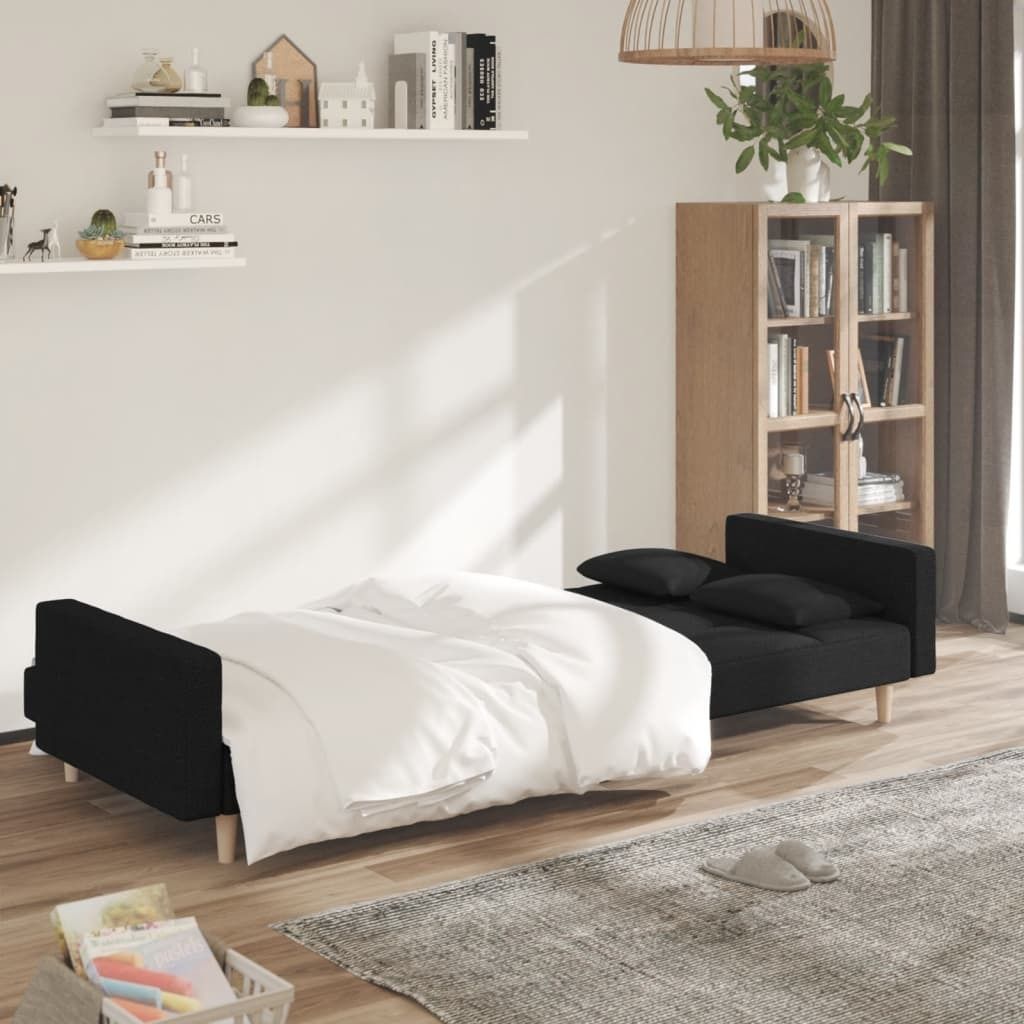 "2026 Aktion"Schlafsofa - CLORIS - Bettsofa eleganten Design - 2-Sitzer mit 2 Kissen Schwarz Stoff - 220 x 84,5 x 69 cm - NeuMöbel5769896