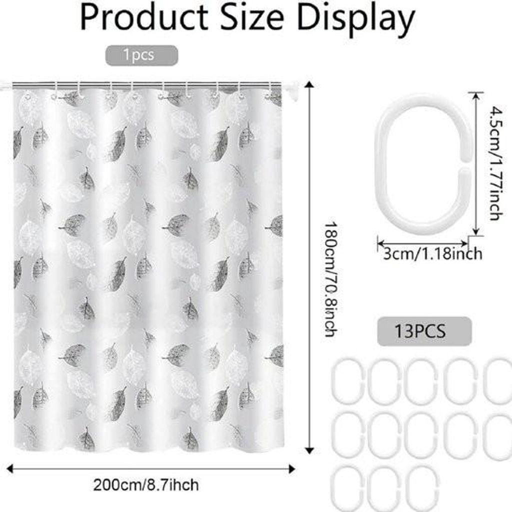 Duschvorhang Wasserdicht, Badvorhang mit 12 Duschvorhangringen, Waschbarer Duschvorhang 200x200cm