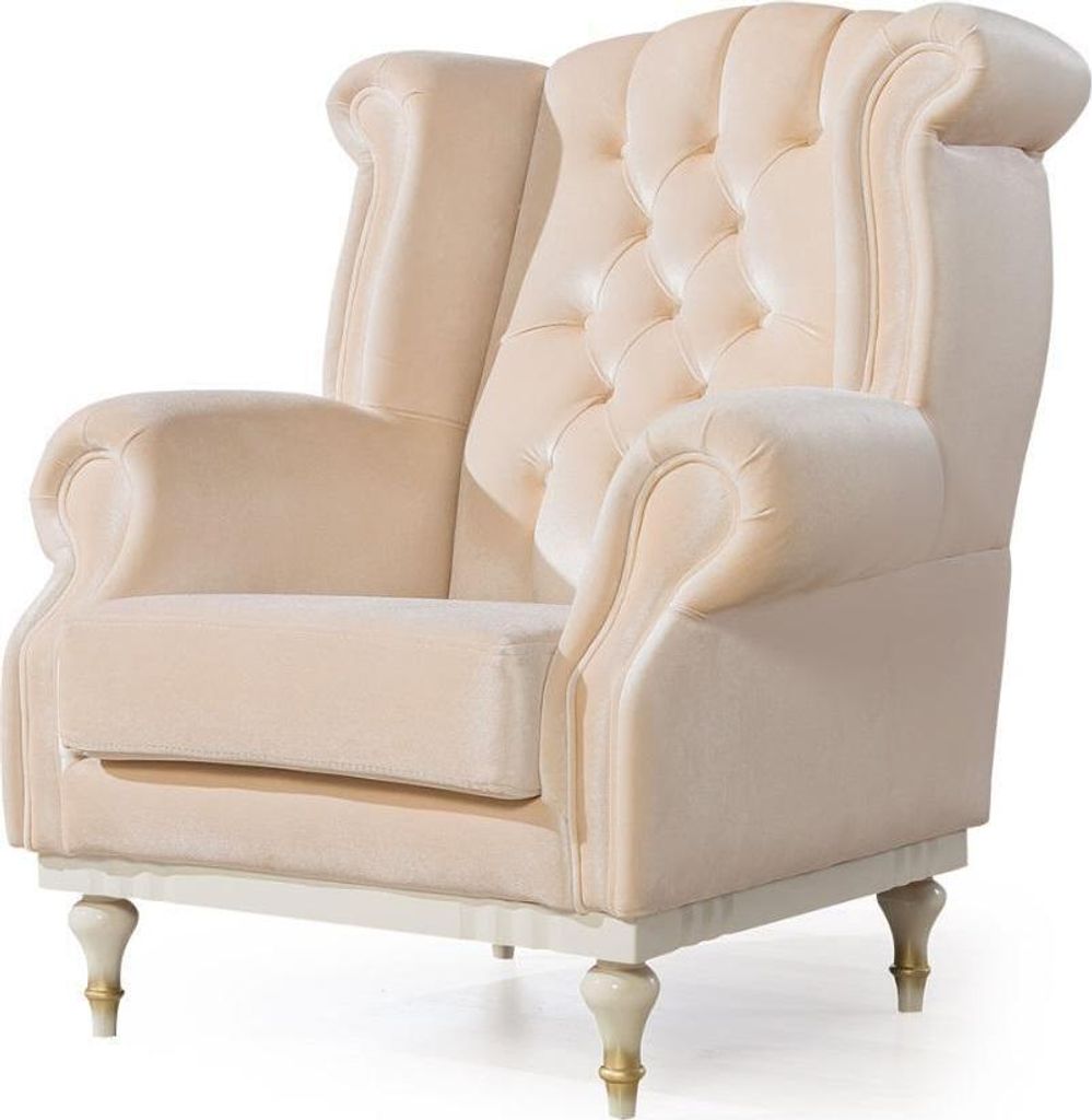 Weißer Retro Sessel Chesterfield Einsitzer Barsessel Wohnzimmer 1-Sitzer