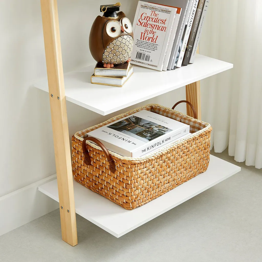 Bibliothèque échelle design 5 tablettes en bois blanc et bois clair - 5