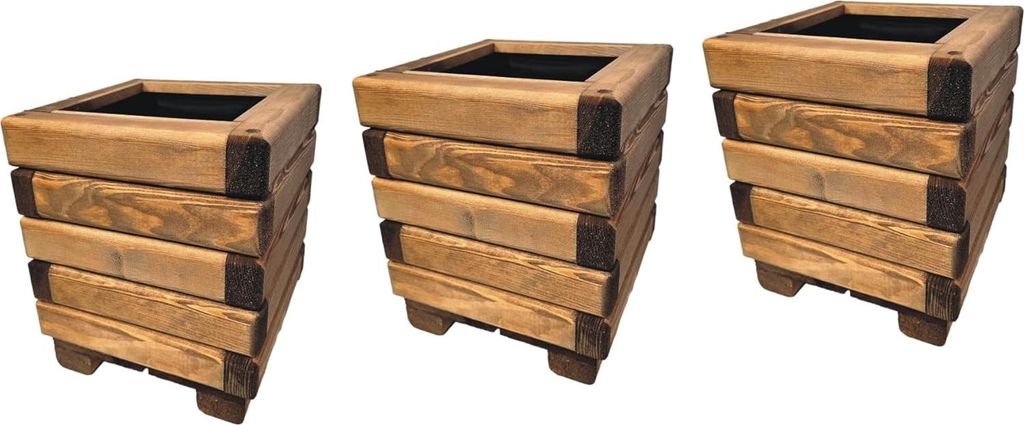 HolzGarden 3 Stück Set Pflanzkübel Holz Rechteckig 25x30x25 Produktbild 