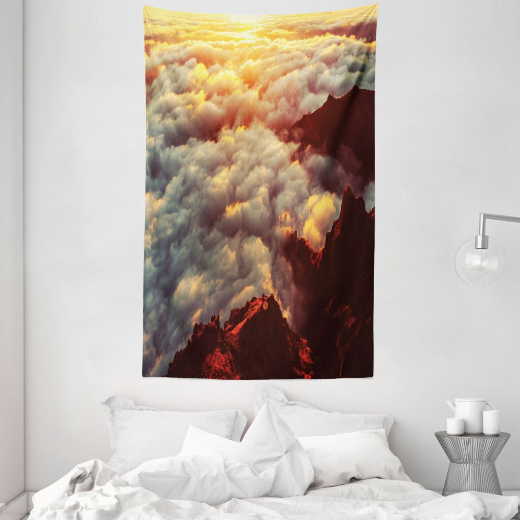 ABAKUHAUS Landschaft Wandteppich und Tagesdecke, Natürliche Schönheit Sonnenuntergang aus Weiches Mikrofaser Stoff Waschbar ohne Verblassen Digit...