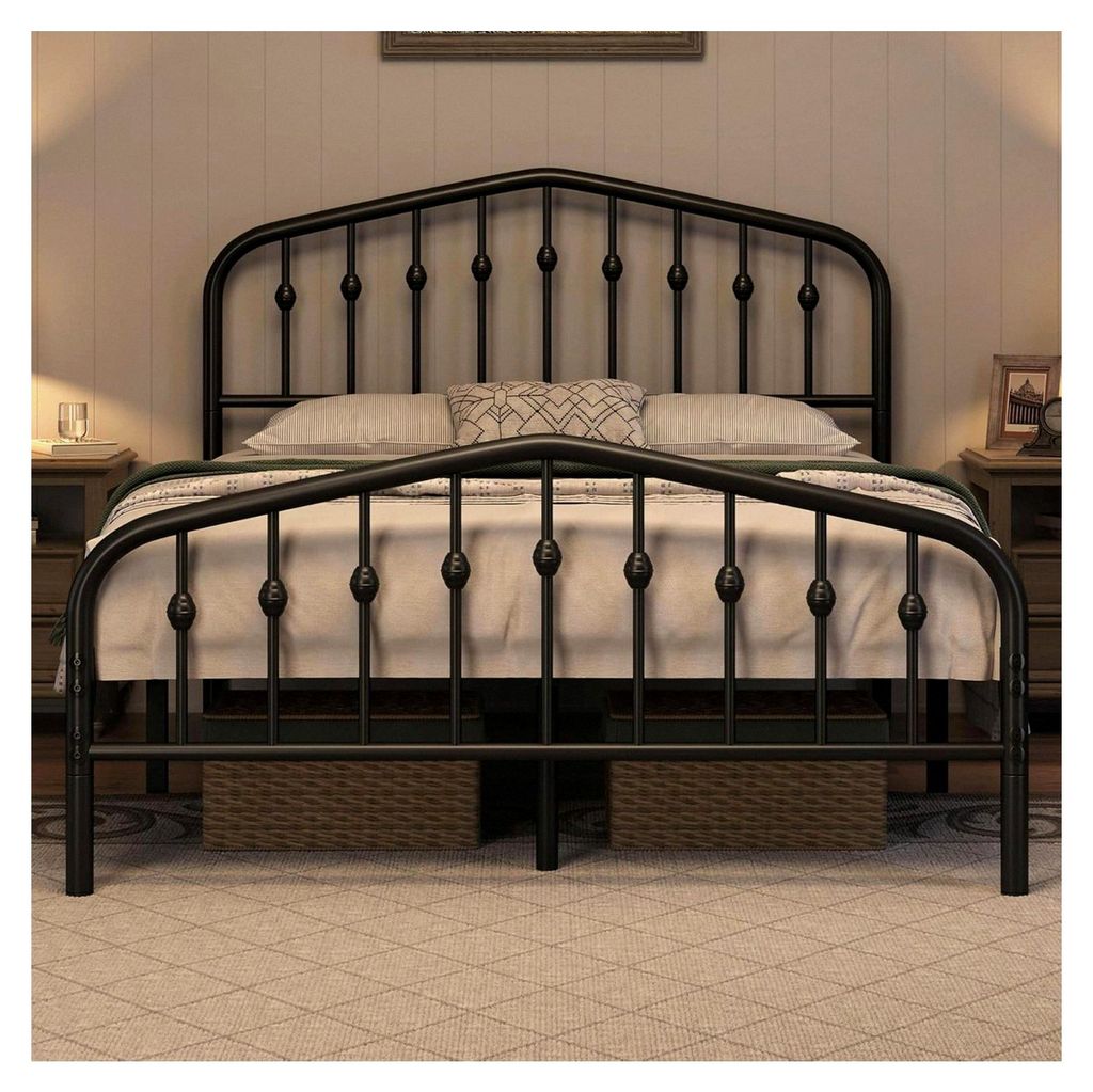 Bettrahmen 140 x 200 cm, Vintage Metallbett mit kronenförmigem Kopfteil, stabiles Bettgestell aus Metall, robust und leicht zu montieren, Gästebe...