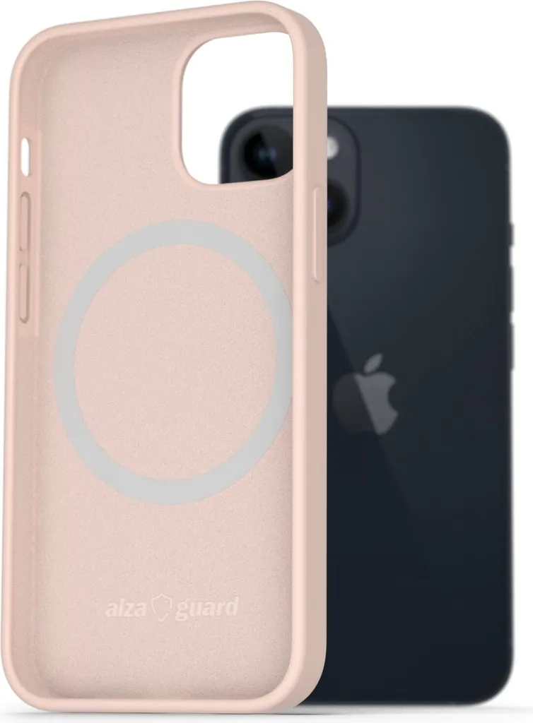 Coque iPhone 14 Rose MagSafe AlzaGuard en silicone soyeux et anti-chocs
