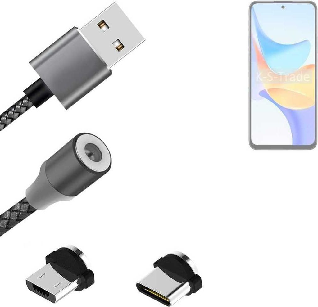 K-S-Trade Hochwertiges Magnet-Lade-kabel Sync-Kabel Daten-Kabel kompatibel mit Honor Play 50 Plus mit USB-Typ-C-Anschluss und Micro-USB-Anschluss 2A