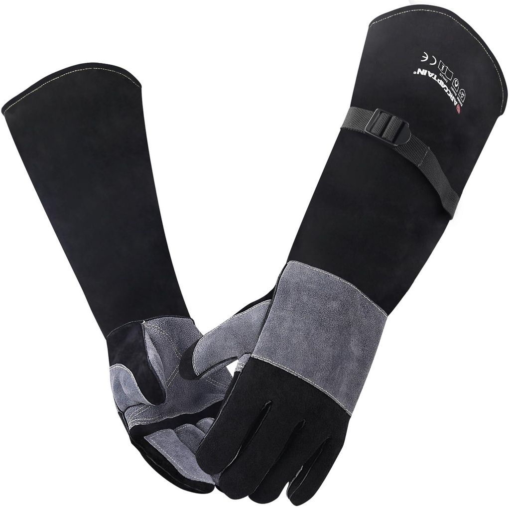 Schweißerhandschuhe 60 cm Hitzebeständige/feuerfeste Schmiedehandschuhe zum Schweißen, MIG, WIG, Schmieden, Grillen, Kamin, Holzofen, Backofen, ...