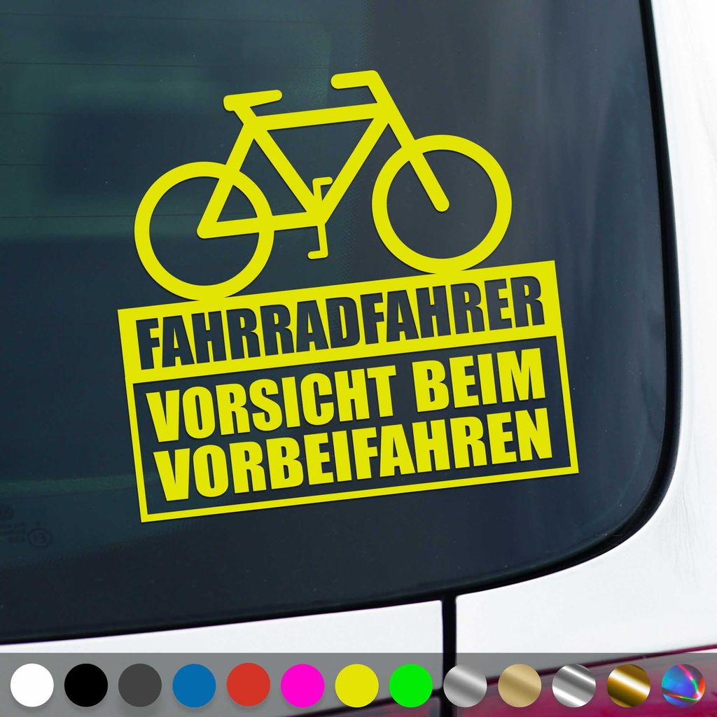 PantherPixel Fahrradfahrer Aufkleber Vorsicht Beim Vorbeifahren Sticker Auto Geschenkidee Farbe Neon-Gelb