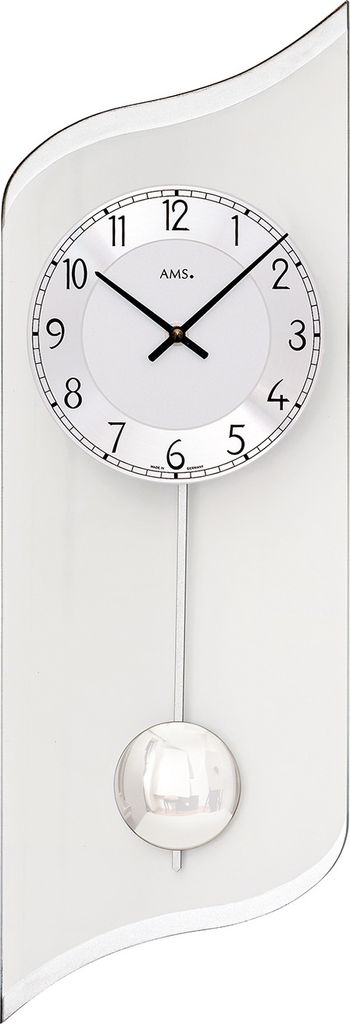 AMS 7436 Pendeluhr, Quarz, Mineralglas, Aluminium, Glas, Silber