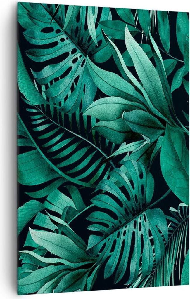 Bild auf Leinwand - Leinwandbild - Einteilig - Blätter Grafiken Monstera - 80x120cm - Wand Bild - Wanddeko - Wandbilder - Leinwanddruck - Wanddeko...