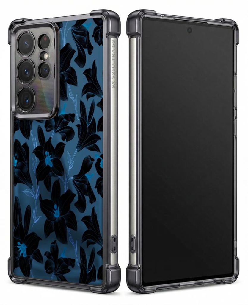 Personalisierte Hülle mit Bild für Samsung Galaxy S23 FE Elektroplattiert TPU Stoßdämpfer Handyhülle mit Dunkelblauer Blumenmusterdruck