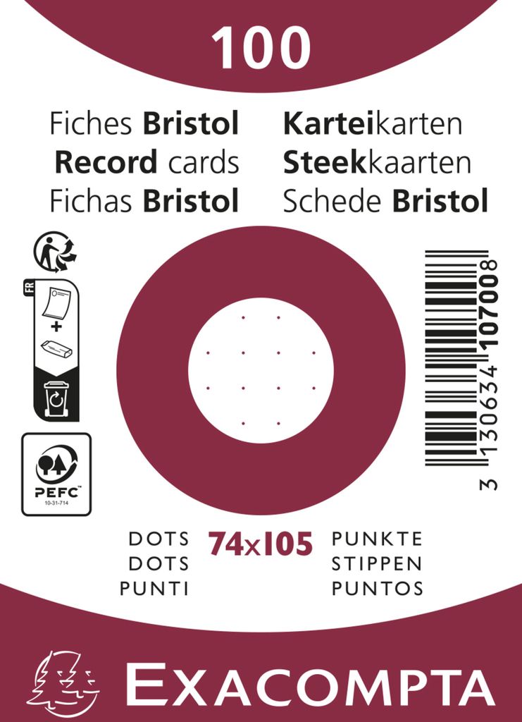 Exacompta 40x Karteikarten A7 dots 100 Stück eingeschweißt Weiß 10700SE