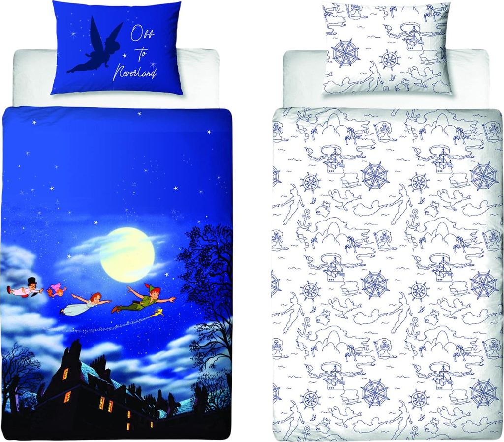 Peter Pan - wendbar Bettwäsche TC111 (Einzelbett) (Blau/Schwarz/Weiß)