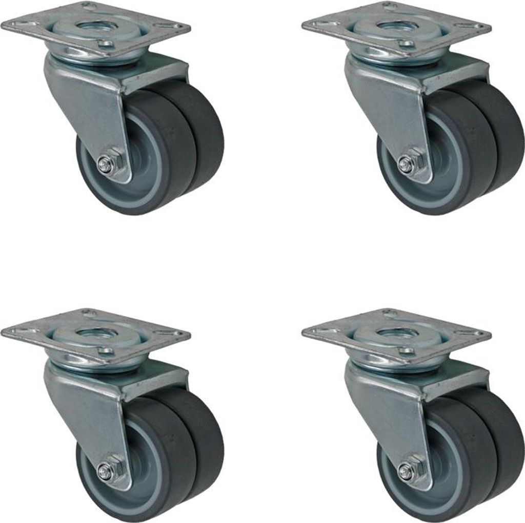 Set 50 mm Apparaterolle Doppelrolle Möbelrolle Transportrolle Lenkrolle TK.80kg pro Rolle