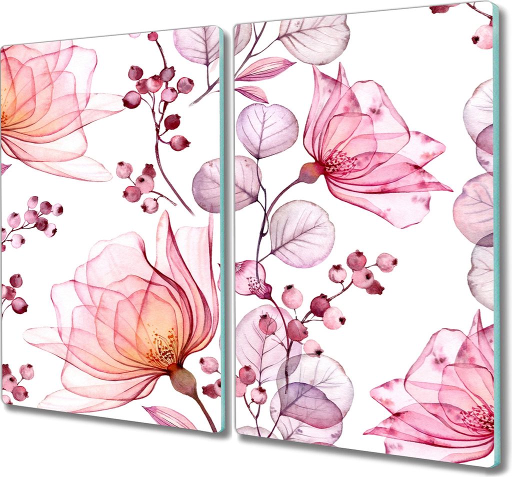 Coloray Hackbrett Herdabdeckplatte 2x30x52 cm Küchenbrett Kochplattenabdeckung Schneidebrett - Blumen Zweig