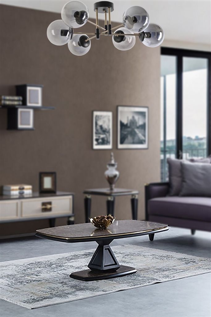 Opviq, Dolunay- Dolunay 6 Lı Siyah Füme Camlı AvizeSTL, Schwarz, Kronleuchter, 100% Metall