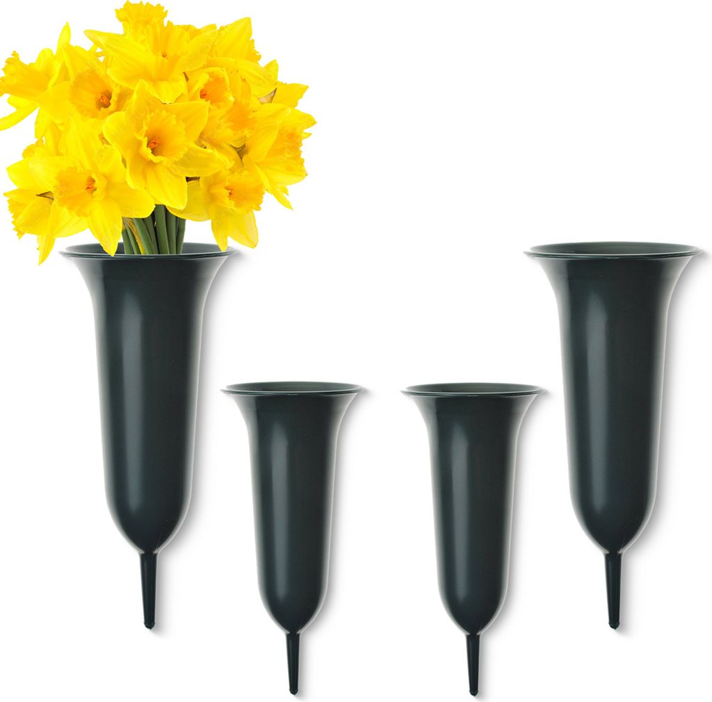 Trichter Grab-Vasen mit Erdspieß frostsicher 4er Set grün 26 cm