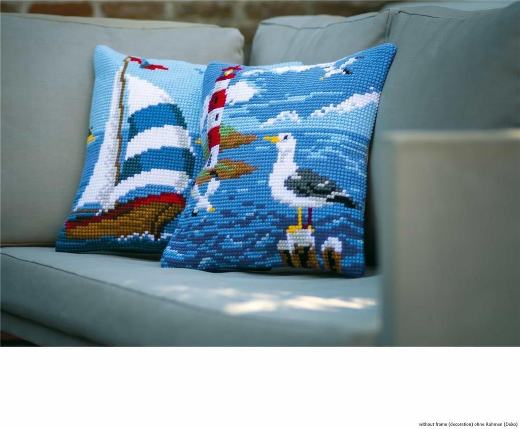 Kreuzstich-Kissen-Set Segelboot - Stickbild vorgezeichnet