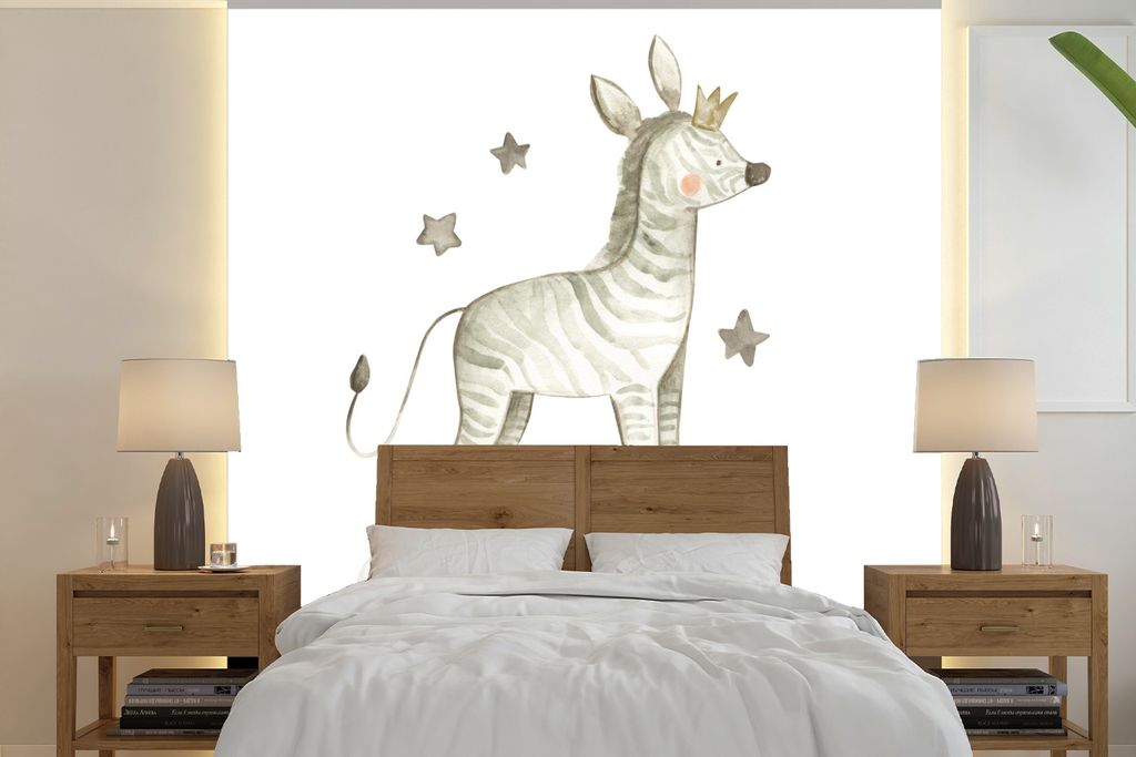 MuchoWow Fototapete für Wohnzimmer oder Schlafzimmer Wandtapete Vinyl Motivtapete Zebra - Krone - Wolke - 350x350 cm - Schlafzimmertapete