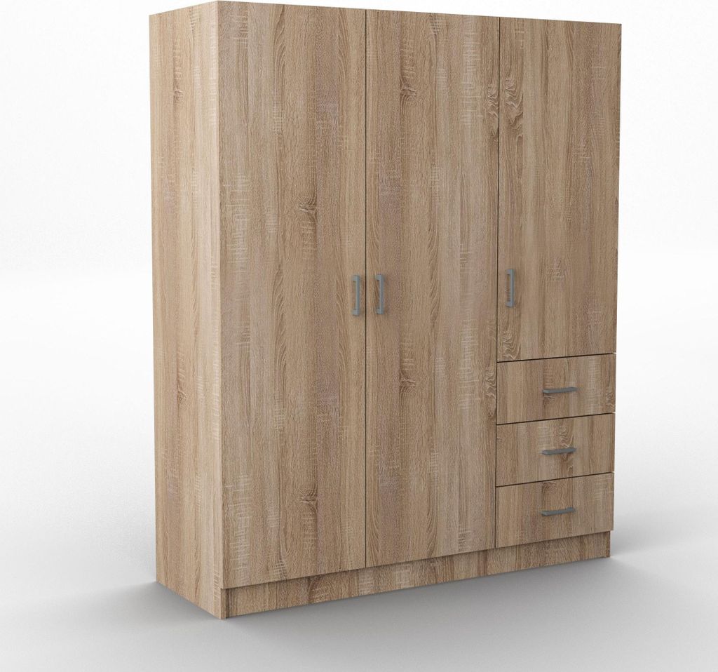 Masseno Drehtürenschrank PINELLO 114/177/50 cm 3-türig Schlafzimmer Schrank Kleiderschrank Sonoma Eiche