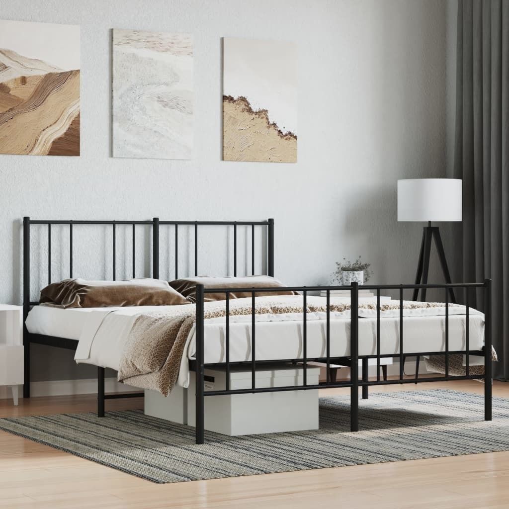 The Living Store Bettgestell mit Kopf- und Fußteil Metall Schwarz 160x200 cm