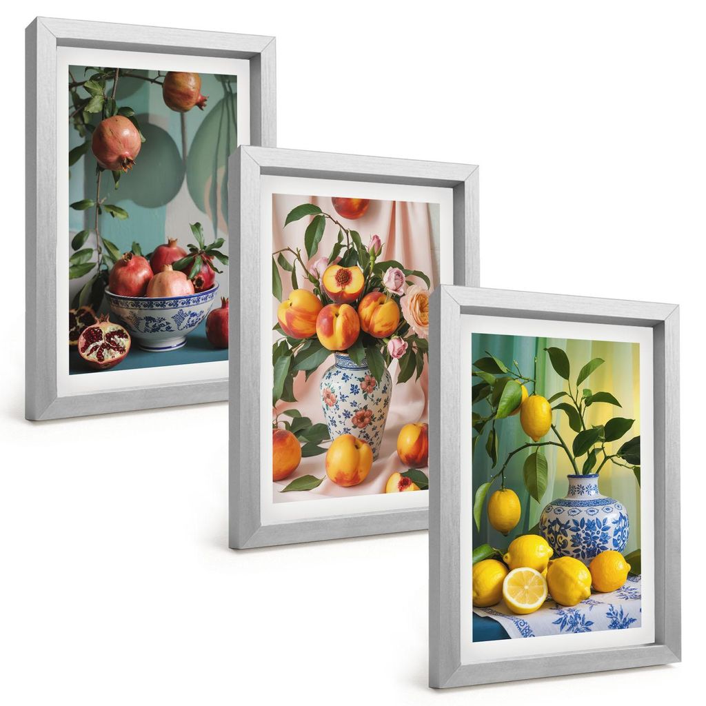 Bilder Set 3-teilig im silbergerahmten Rahmen – Wandbilder 3 Stück – gerahmte Poster für Wohnzimmer, Schlafzimmer und Flur – 20x30 cm – G...