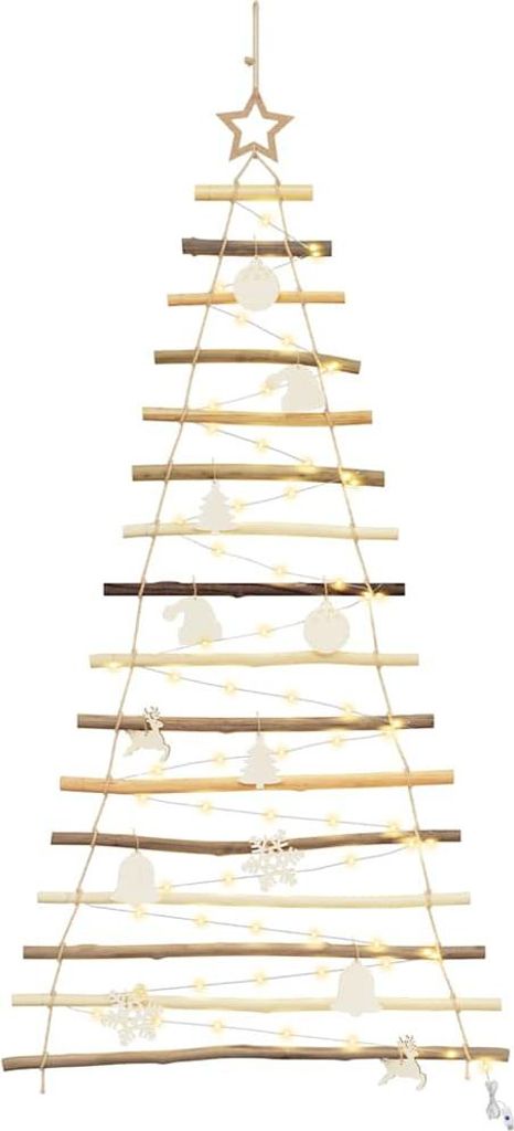 vidaXL Weihnachtsbaum mit 80 LEDs Natur 150 cm Massives Eschenholz