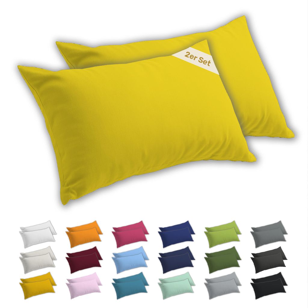 Lavea 2er Set Kissenbezug 40x80 cm, 100% Baumwolle Jersey, YKK-Reißverschluss, Sonnengelb