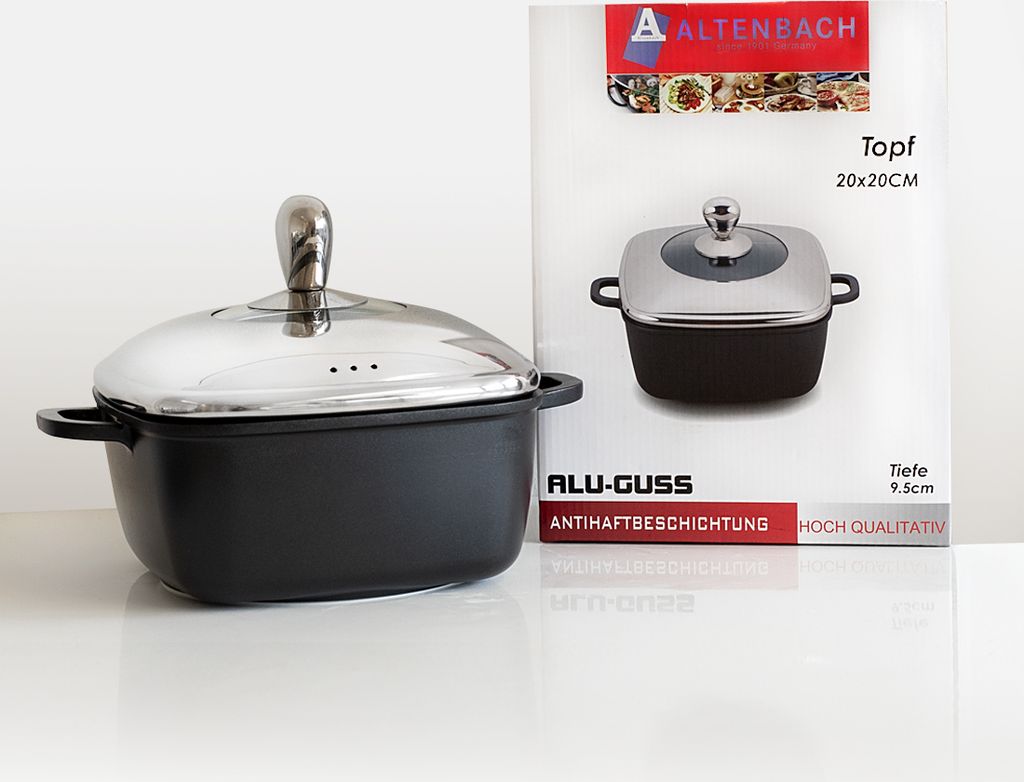 Altenbach Alu-Guss Kochtopf mit 3-facher TEFLON Antihaft-Beschichtung 20x20x9,5 cm (AT20Q)