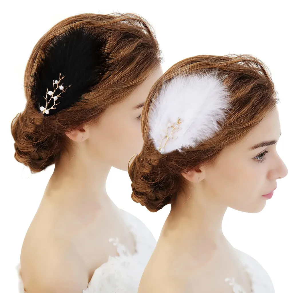 Coiffes en plumes blanches pour femmes et filles lot de 4 barrettes chic